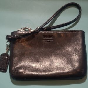 Coach Shiny Black Leather Wristlet